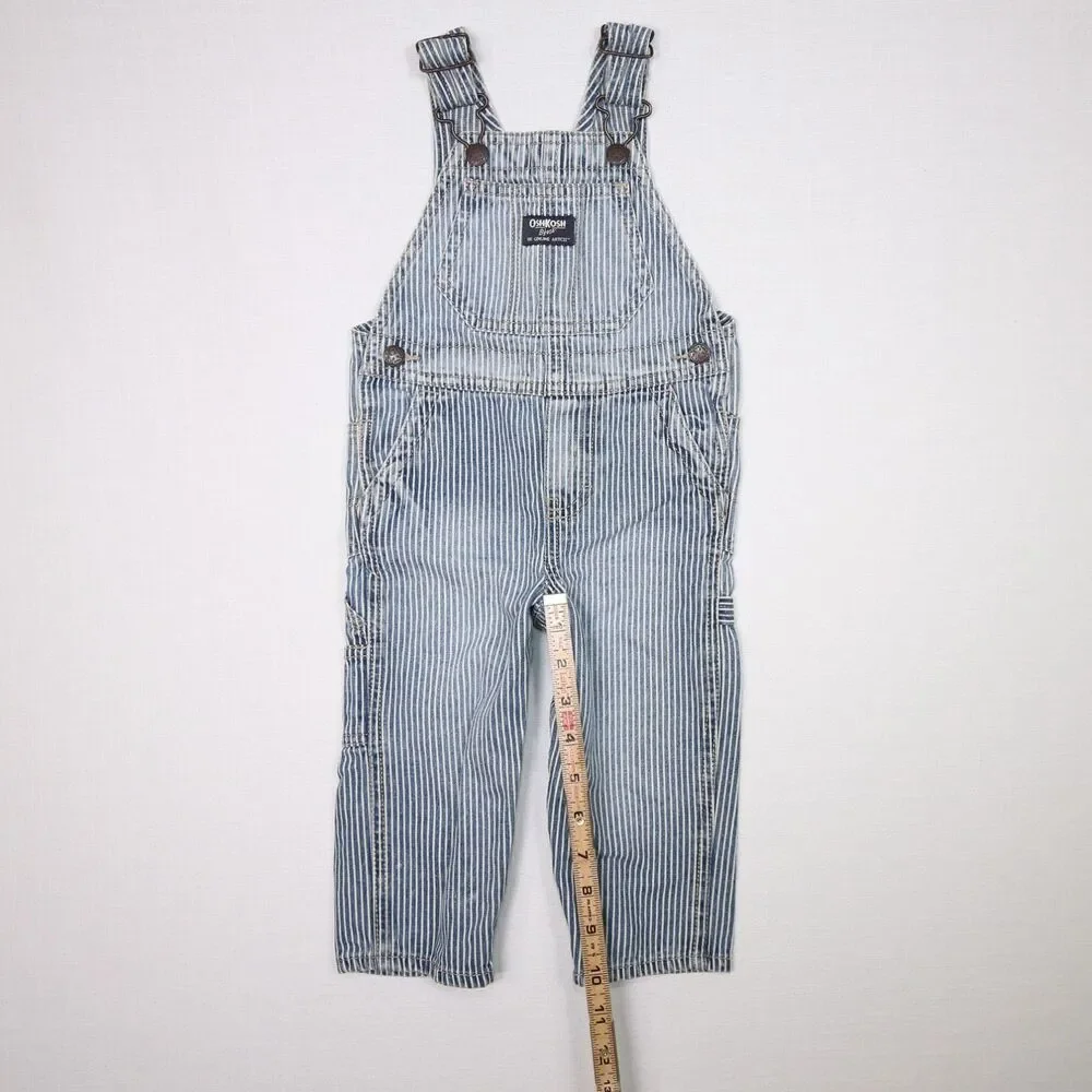 OshKosh B'Gosh VESTBAK Blue & White Pin Striped Overalls Size 18 Months